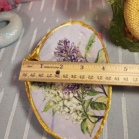 DECOUPAGE CLAM SHELL DECOUPAGE TRINKET DISH WITH FLOWERS - Picture 8 of 9